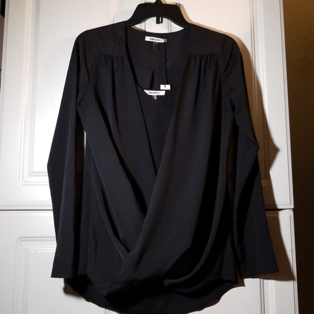 DKNY Black Surplice Blouse